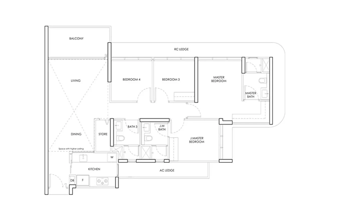 Indicative 4-bedroom layout template shown for Upper Thomson Residences — a generic reference plate, not the actual Upper Thomson Road Parcel A floor plan, which has not been released