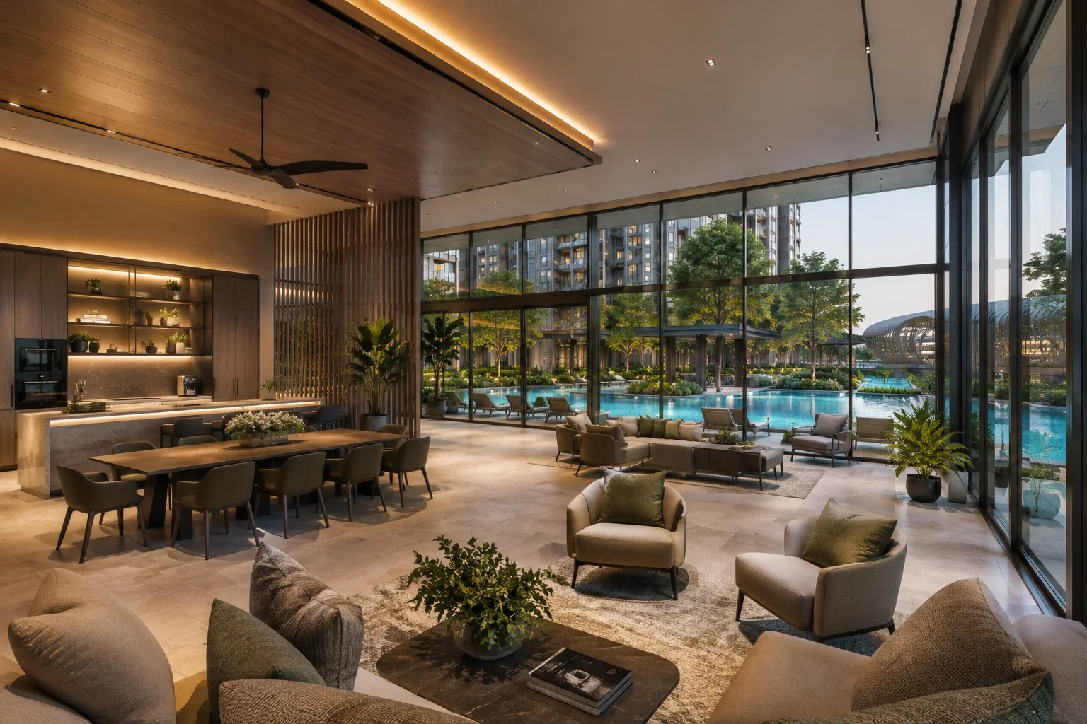 Upper Thomson Residences — artist's impression of the residents' clubhouse and dining pavilion overlooking the pool, Upper Thomson Road Parcel A